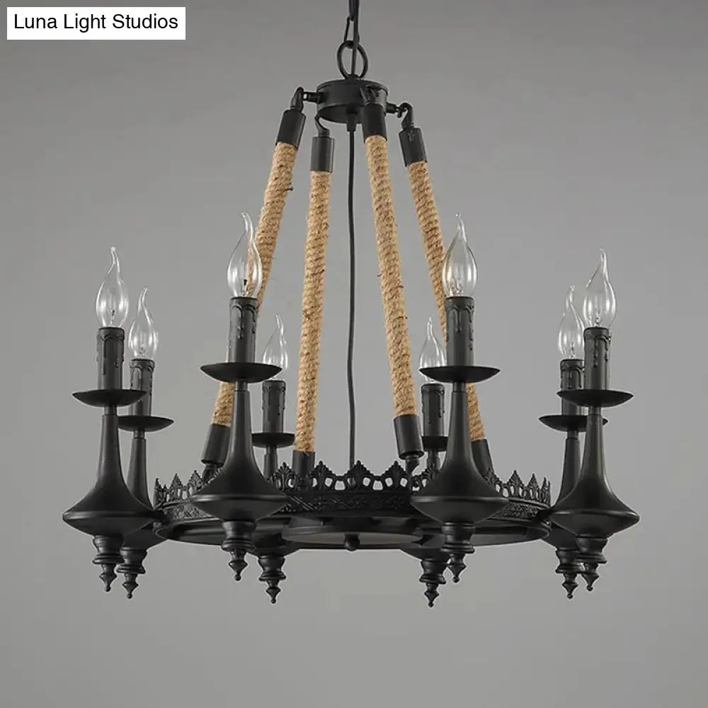 Iron Candle Chandelier Light Fixture - 6/8 Heads - Black - Dining Room Hanging Ceiling Light