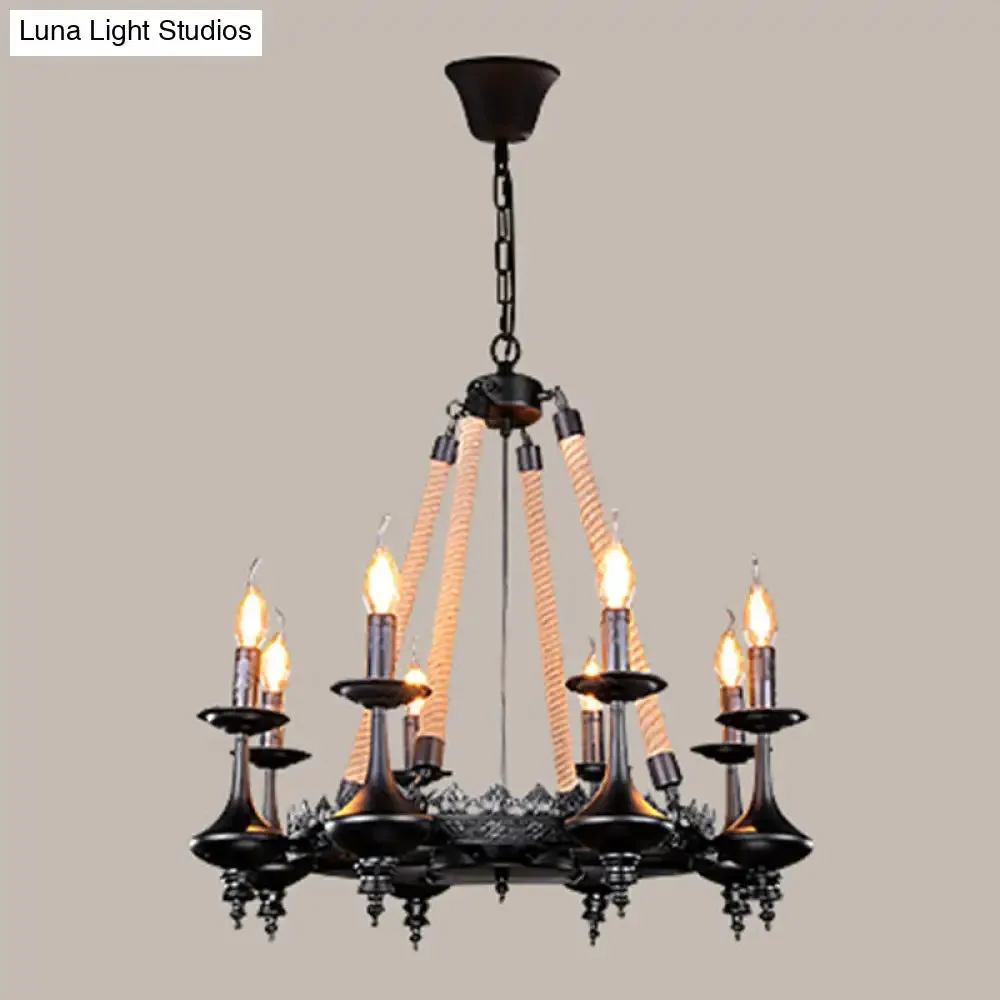 Iron Candle Chandelier Light Fixture - 6/8 Heads - Black - Dining Room Hanging Ceiling Light