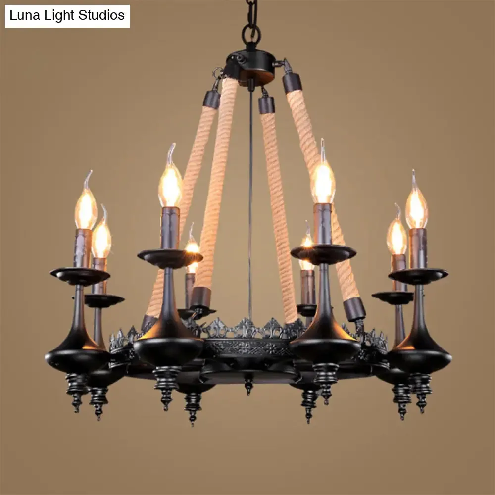 Iron Candle Chandelier Light Fixture - 6/8 Heads - Black - Dining Room Hanging Ceiling Light