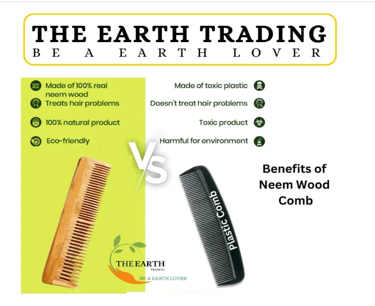 Kacchi neem wooden regular curve comb (pack of 2) | THE EARTH TRADING