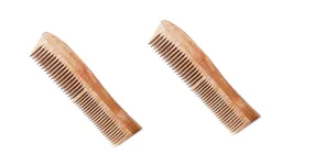 Kacchi neem wooden regular curve comb (pack of 2) | THE EARTH TRADING