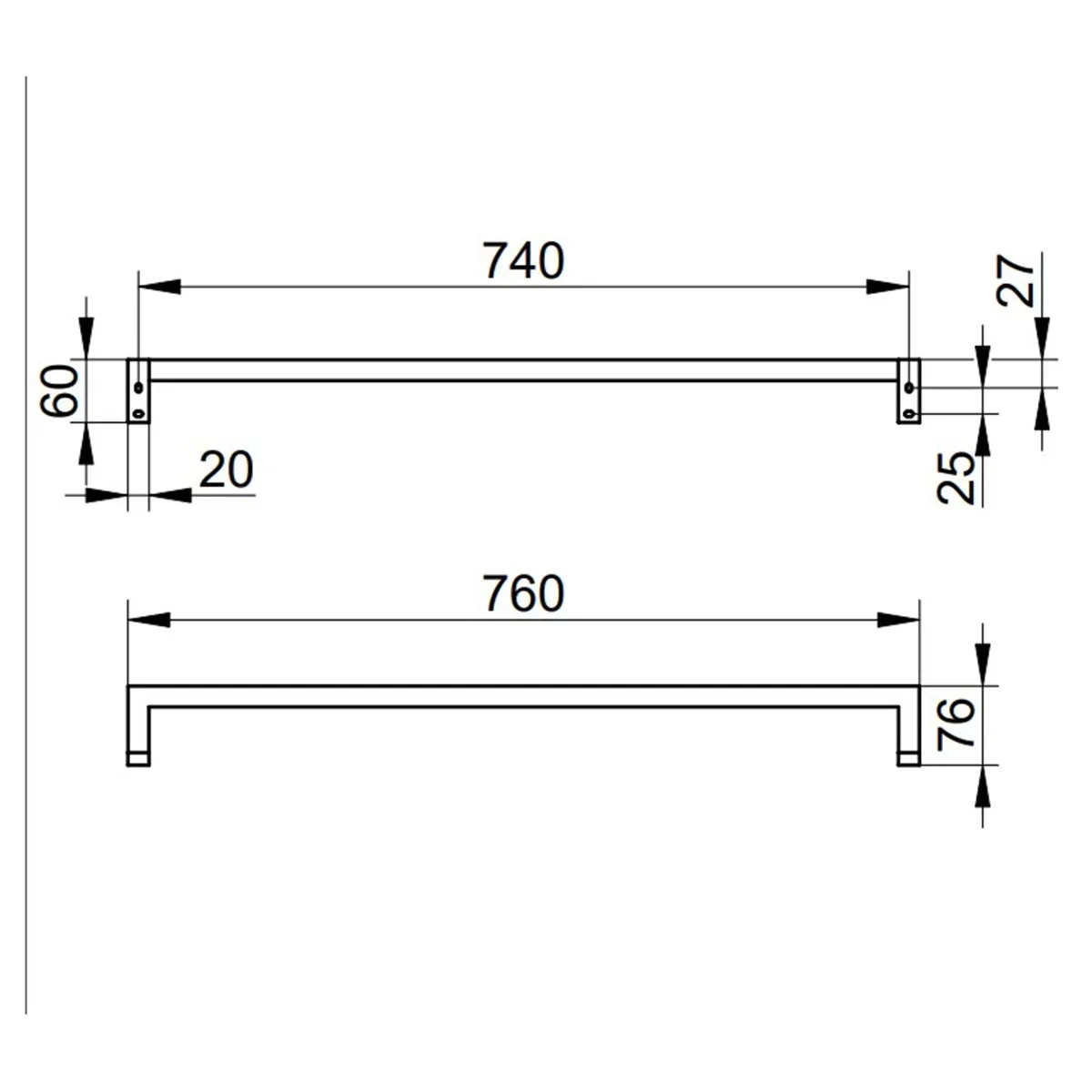 Keuco Edition 90 Square Bath Towel Rail 760mm in Chrome