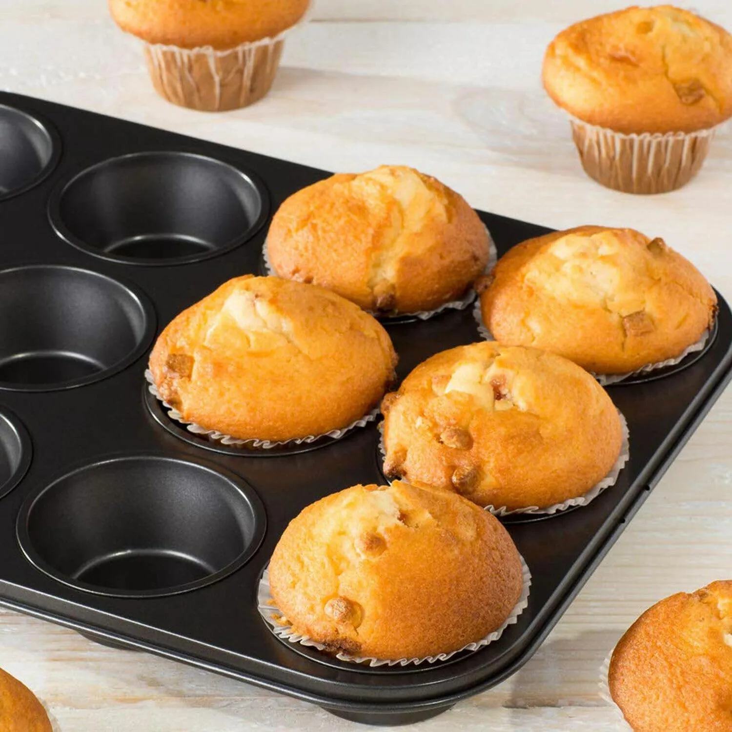 Kuber Industries 12 Slots Non-Stick Cup Cake Tray|Cup Cake Mould for Baking|Idol for Muffin, Small Cake-Pack of 4 (Black)