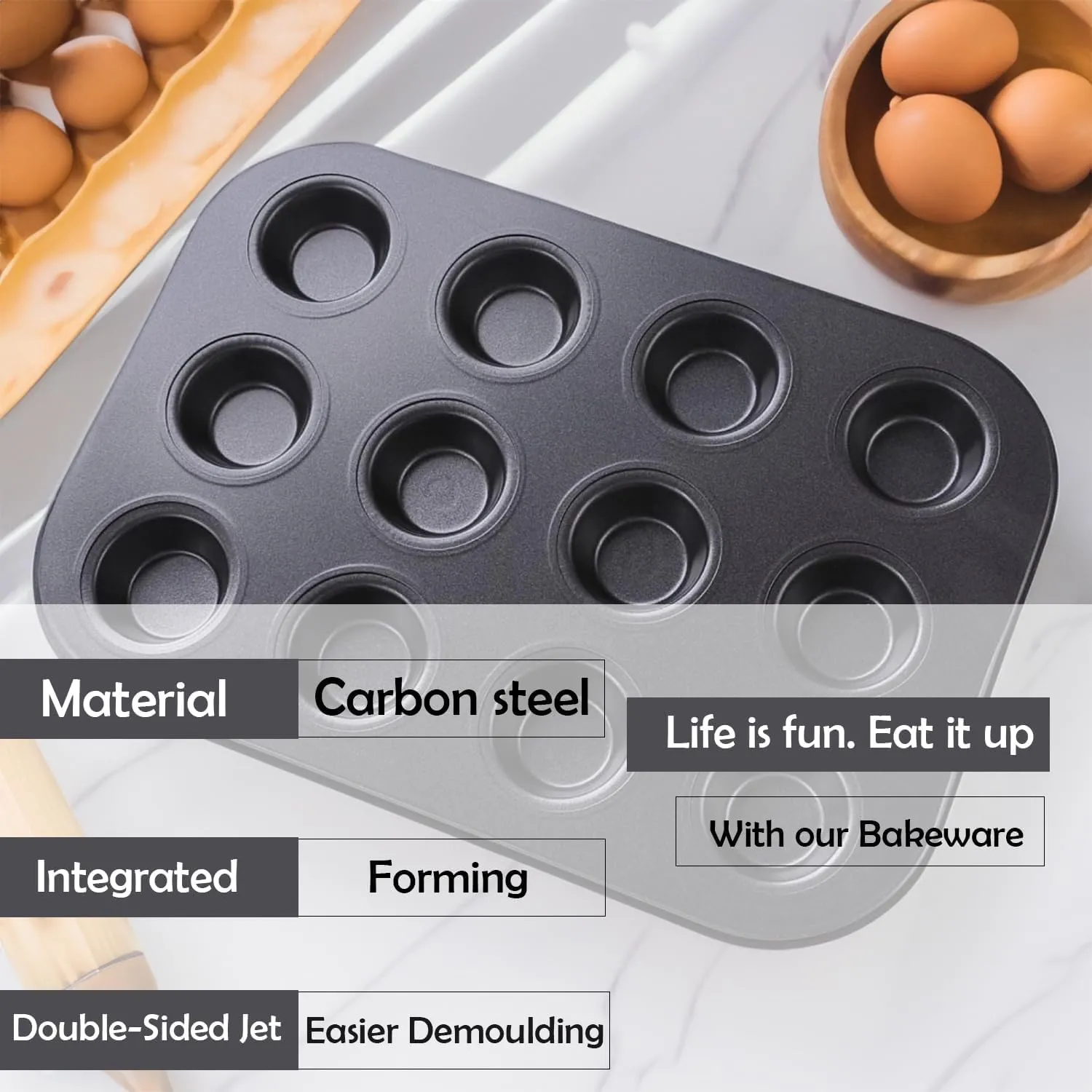 Kuber Industries 12 Slots Non-Stick Cup Cake Tray|Cup Cake Mould for Baking|Idol for Muffin, Small Cake-Pack of 4 (Black)