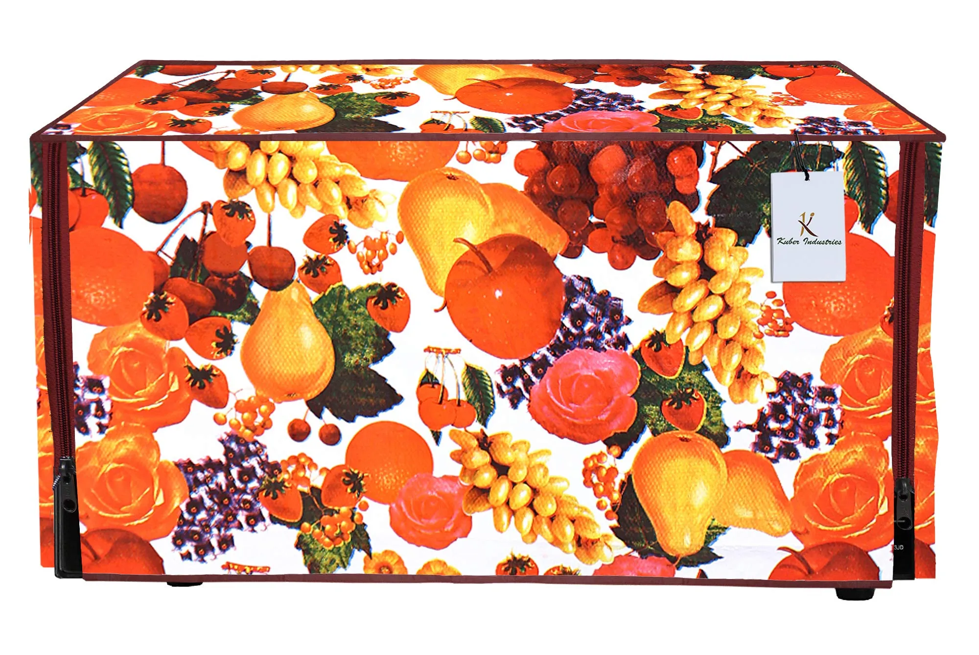 Kuber Industries Fruits Design PVC Microwave Oven Full Closure Cover for 30 Litre (White & Maroon) CTKTC33245