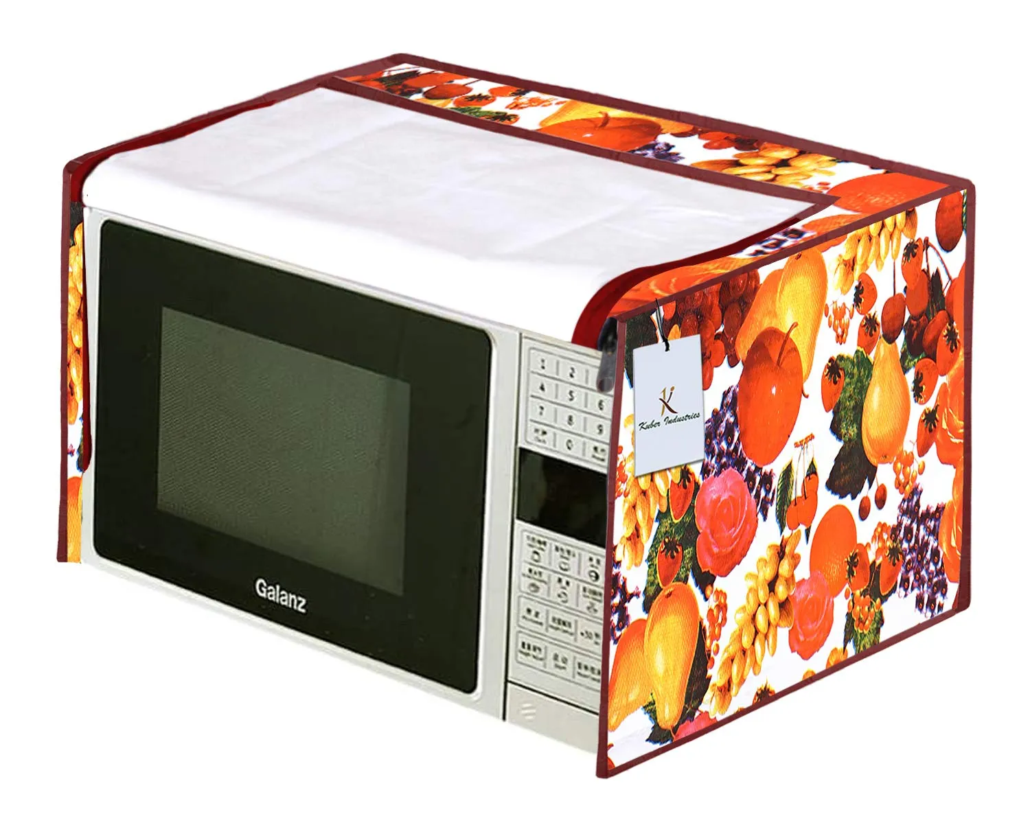 Kuber Industries Fruits Design PVC Microwave Oven Full Closure Cover for 30 Litre (White & Maroon) CTKTC33245