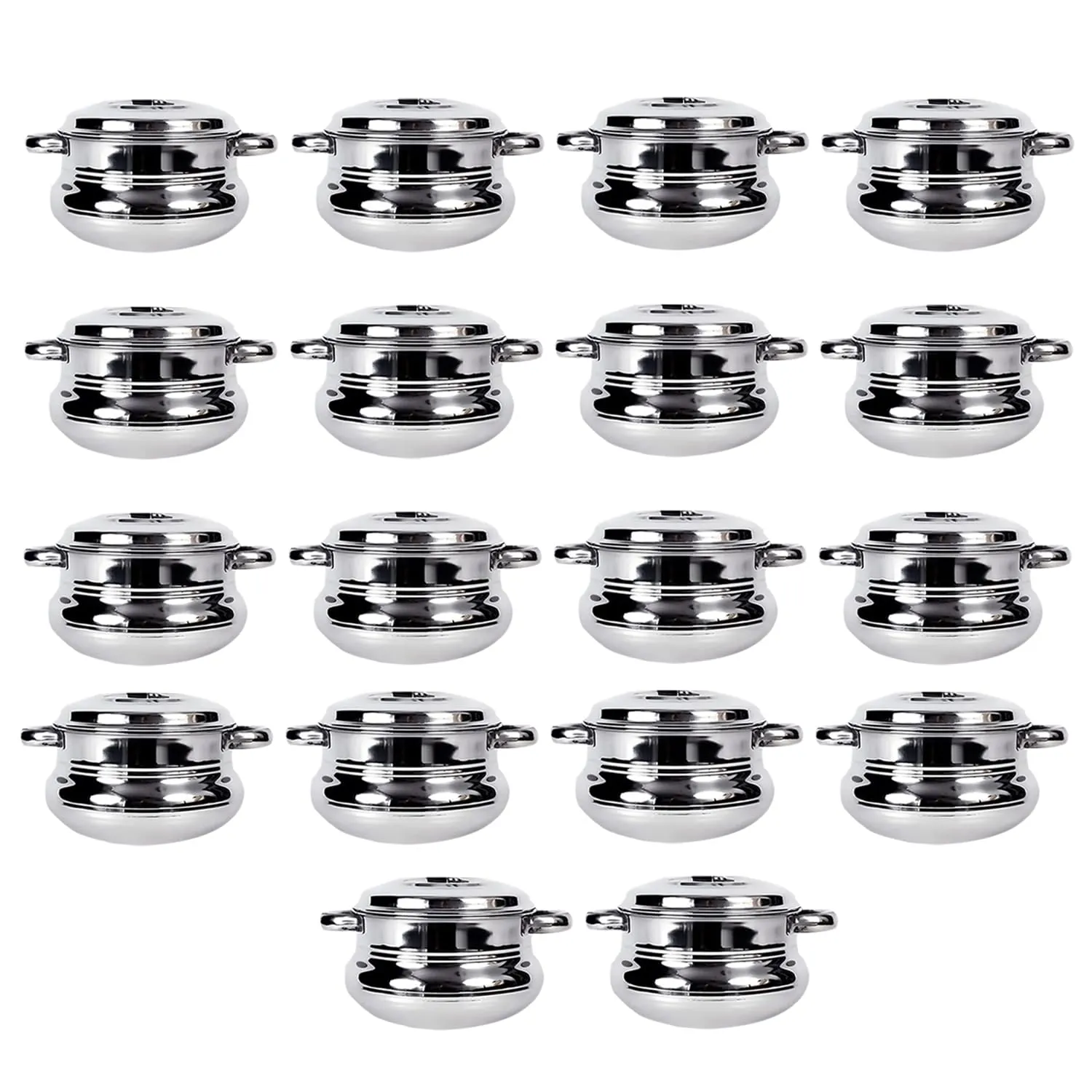 Kuber Industries Stainless Steel Handi Casserole Set of 3 with Lid|Cook and Serve|600 ml, 1 Litre, 1.6 Litre Capacity|Biryani Handi, Saucepan, Silver|Patila/Tope for Kitchen Combo of 3 (Pack Of 6)