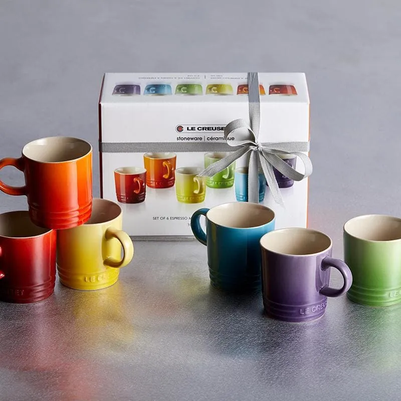 Le Creuset Stoneware Espresso Mugs Rainbow 100ml (Set of 6)