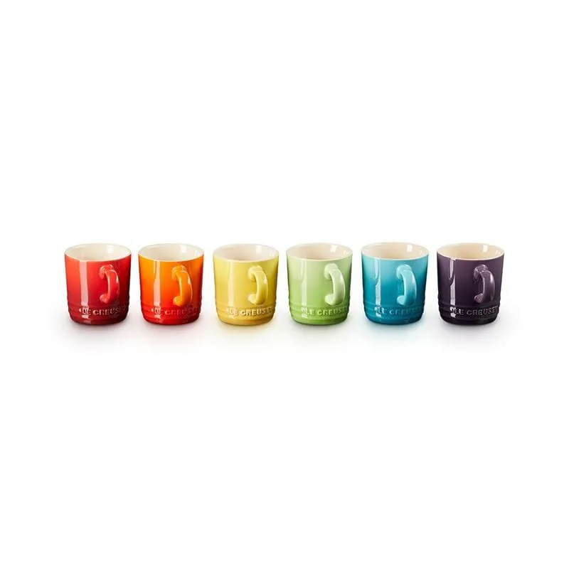 Le Creuset Stoneware Espresso Mugs Rainbow 100ml (Set of 6)