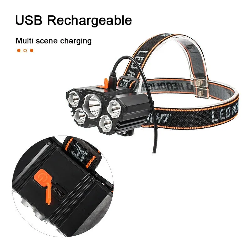 Led Headlamp Strong Light Outdoor Head Light Bright USB Recharge Fishing Headlight Long-Range Head-Mounted Mine Lamp Flashlight