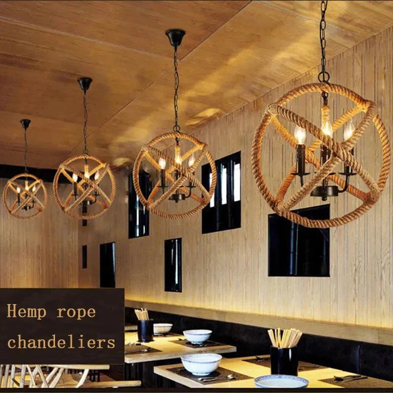 Loft Style Nordic Retro Creative Clothing Store Coffee Hall Rope Chandelier Industrial Lamp Replicate Restoration Hardware Light