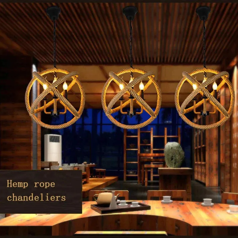 Loft Style Nordic Retro Creative Clothing Store Coffee Hall Rope Chandelier Industrial Lamp Replicate Restoration Hardware Light