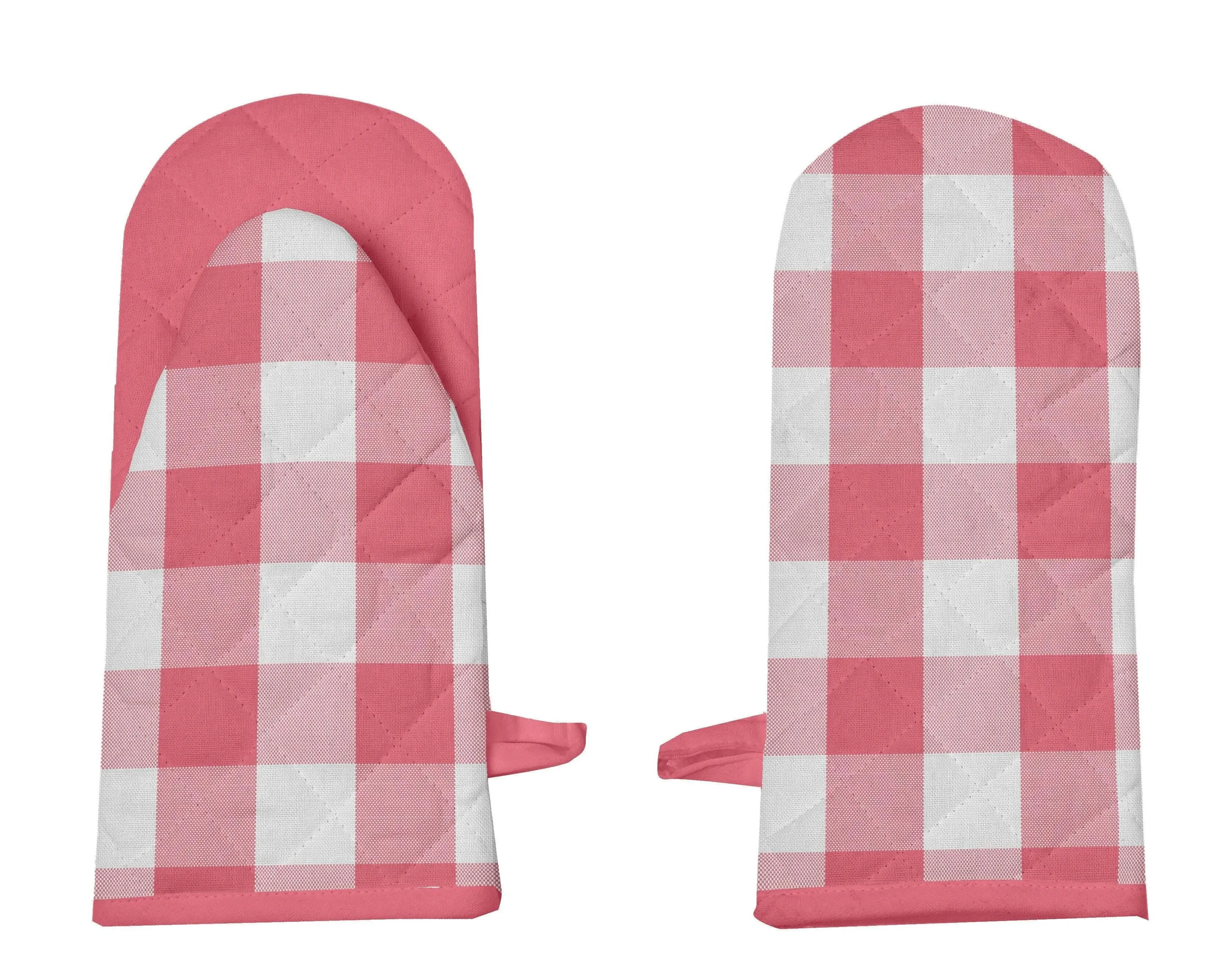 Lushomes oven gloves heat proof, Buffalo Checks microwave gloves Frog Style, oven accessories, microwave hand gloves (Pack of 2, 6 x 13 Inches) (Pink White)