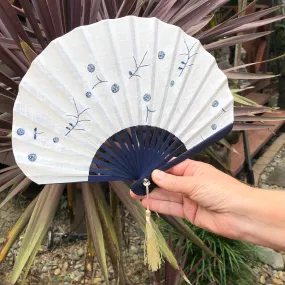 Luxury Linen Fan - Ivory Flowers