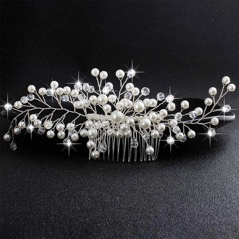 Miallo Wedding Crystal Peals Hair Combs Bridal Hair Clips Accessories Jewelry Handmade Women Head Ornaments Headpieces for Bride