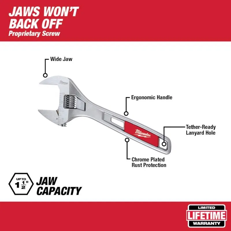 Milwaukee SAE Wide Jaw Adjustable Wrench 11.41 in. L 1 pc