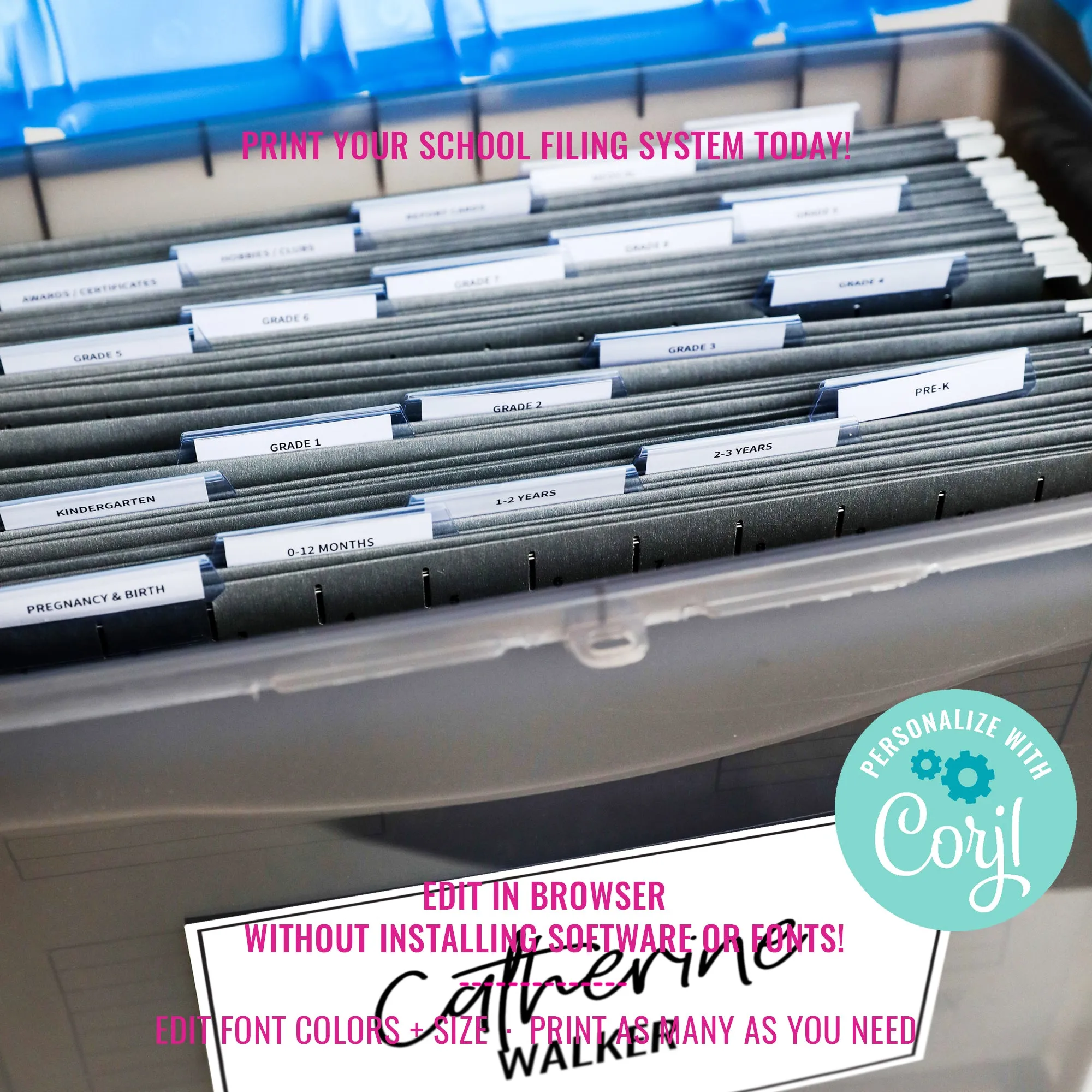 Modern Printable Labels Filing System | Milestone File Tab Organization | School File Life Kids Memory Box Keepsake | Instant Download & Edit Corjl