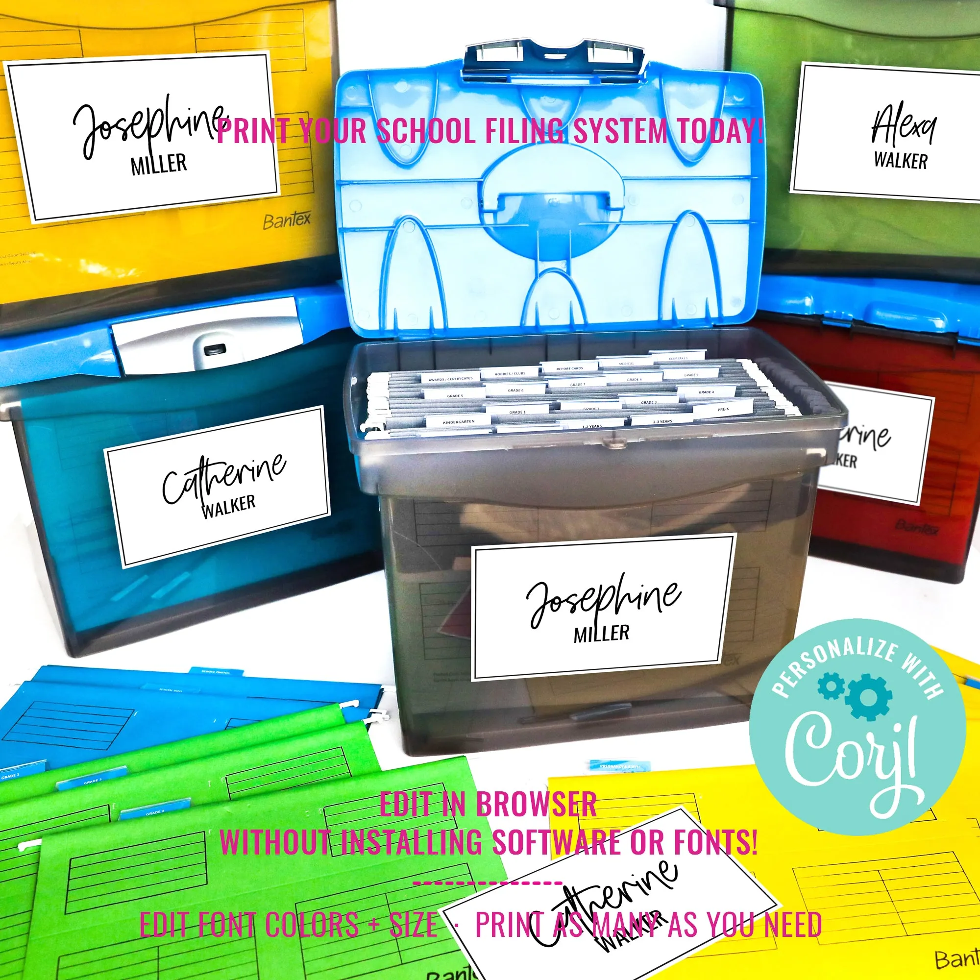 Modern Printable Labels Filing System | Milestone File Tab Organization | School File Life Kids Memory Box Keepsake | Instant Download & Edit Corjl