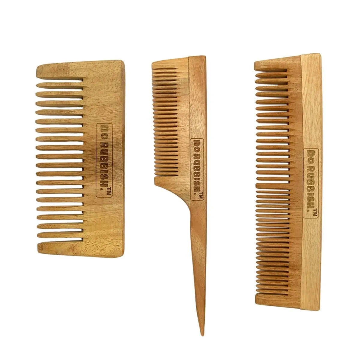 Neem Wooden Comb (Pack of 3) | Infused with Neem and Tulsi