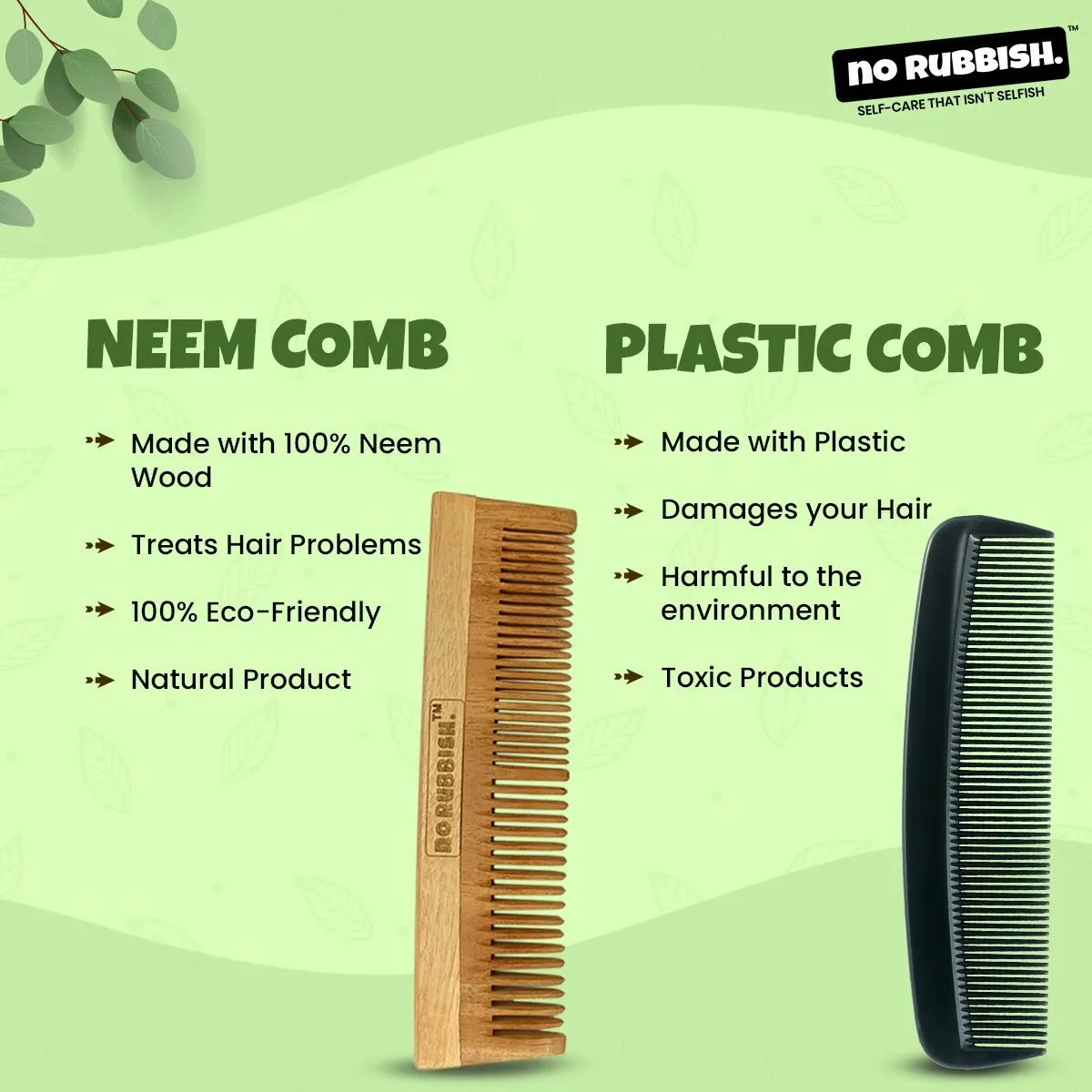 Neem Wooden Comb (Pack of 3) | Infused with Neem and Tulsi