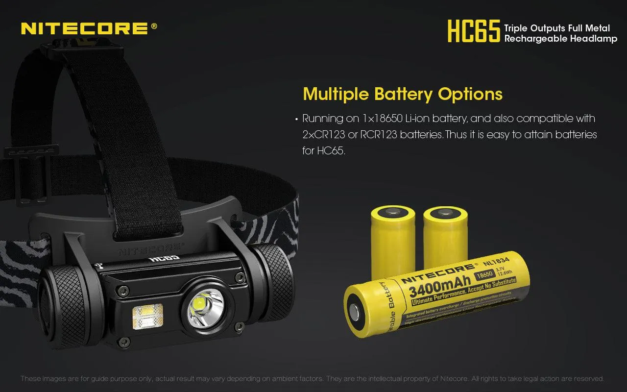 NITECORE HC65 H/LAMP 3400MAH BATTERY  USB CABLE