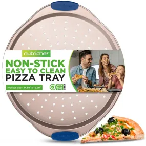 Non-Stick Pizza Pan - Deluxe Nonstick Gold Coating Inside & Outside With Blue Silicone Handles, Compatible With Models: Ncsbsg78, Ncsbsg60 (Gold)