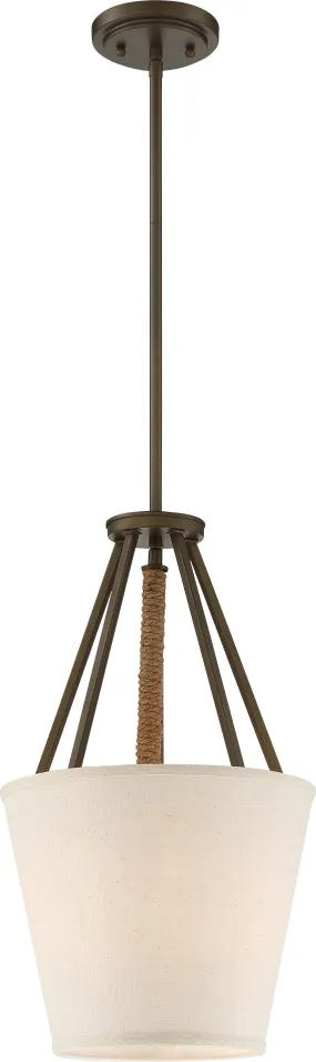 Nuvo Senaca 3-Light 12" Pendant w/Linen Fabric Rope Accent in Aged Bronze Finish