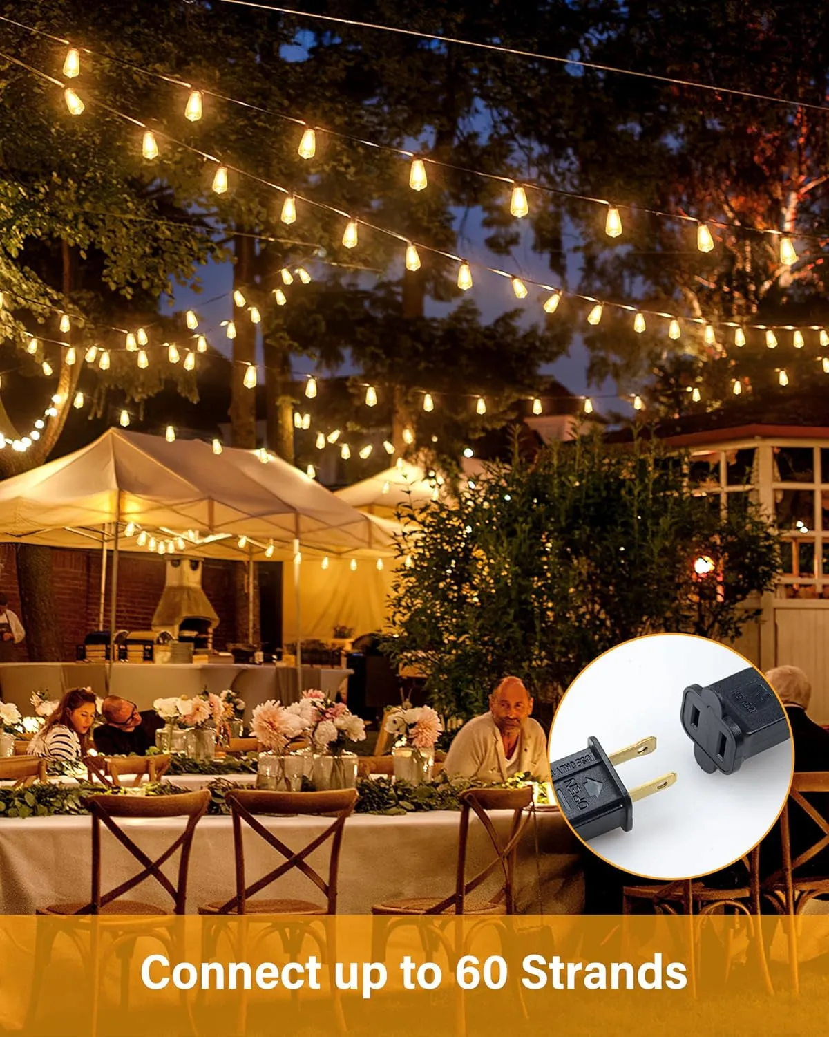 Outdoor String Lights Waterproof, 25 Feet Patio Lights with 13 ST38 Edison Bulbs(1 Sqare), outside Hanging Decorative Lights for Porch, Blacony, Backyard, Bistro, Garden, 2700K