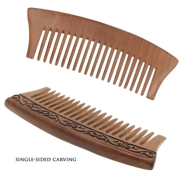 Peachwood Carved Single-Side Emgraved Pattern Seamless Hair Comb