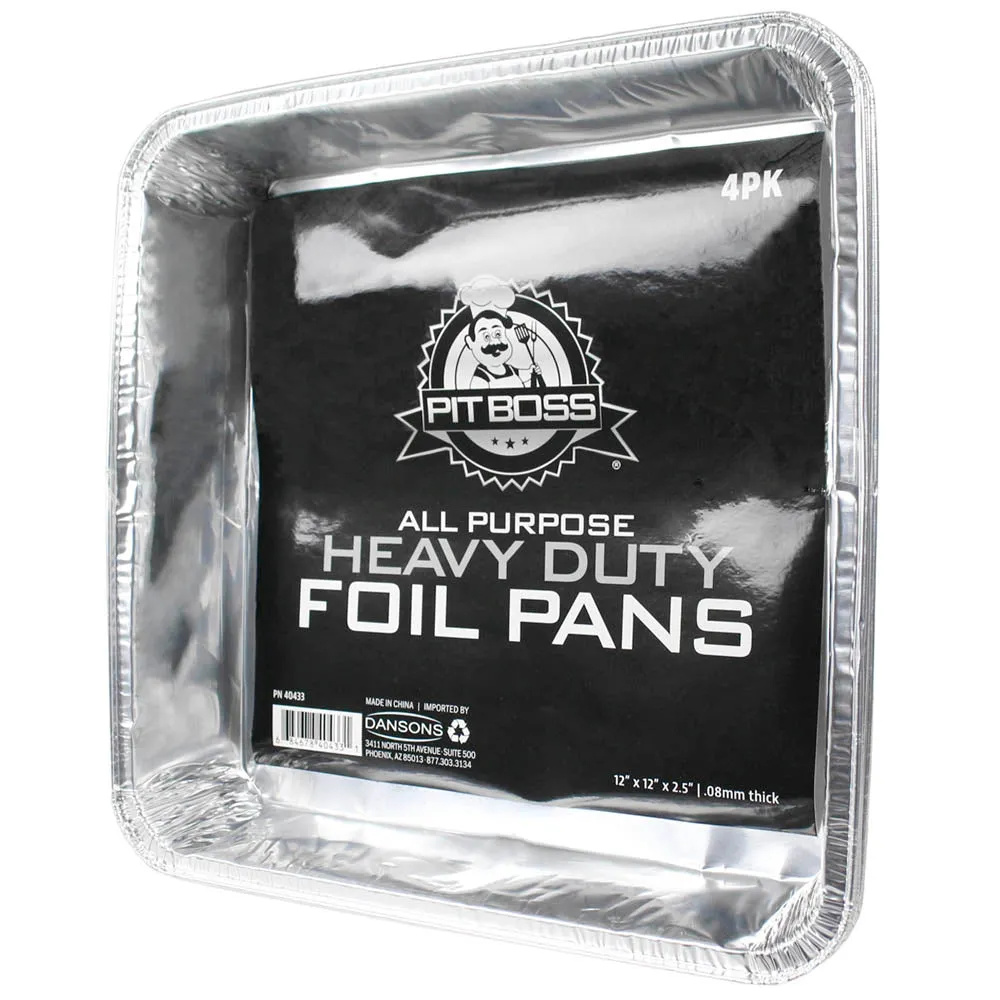 Pit Boss 12" x 12" x 2.5" All Purpose Thick Heavy Duty Foil Pans 4 Pack 40433