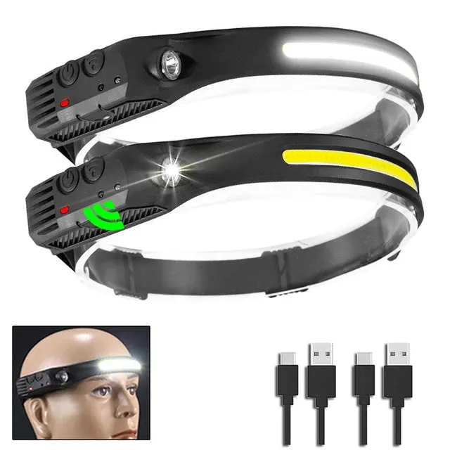 Powerful Portable LED Sensor Headlamp Built-in Battery USB Rechargeable Headlight 5 Lighting Modes Outdoor Fishing Camping Lamp