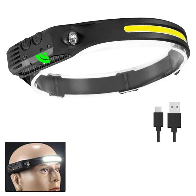 Powerful Portable LED Sensor Headlamp Built-in Battery USB Rechargeable Headlight 5 Lighting Modes Outdoor Fishing Camping Lamp