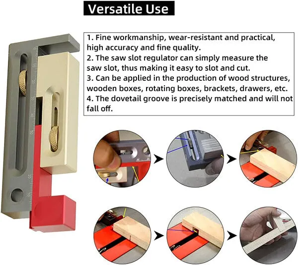 Precision Kerfmaker Table Saw Slot Adjuster Mortise and Tenon Tool Woodworking Movable Measuring Block