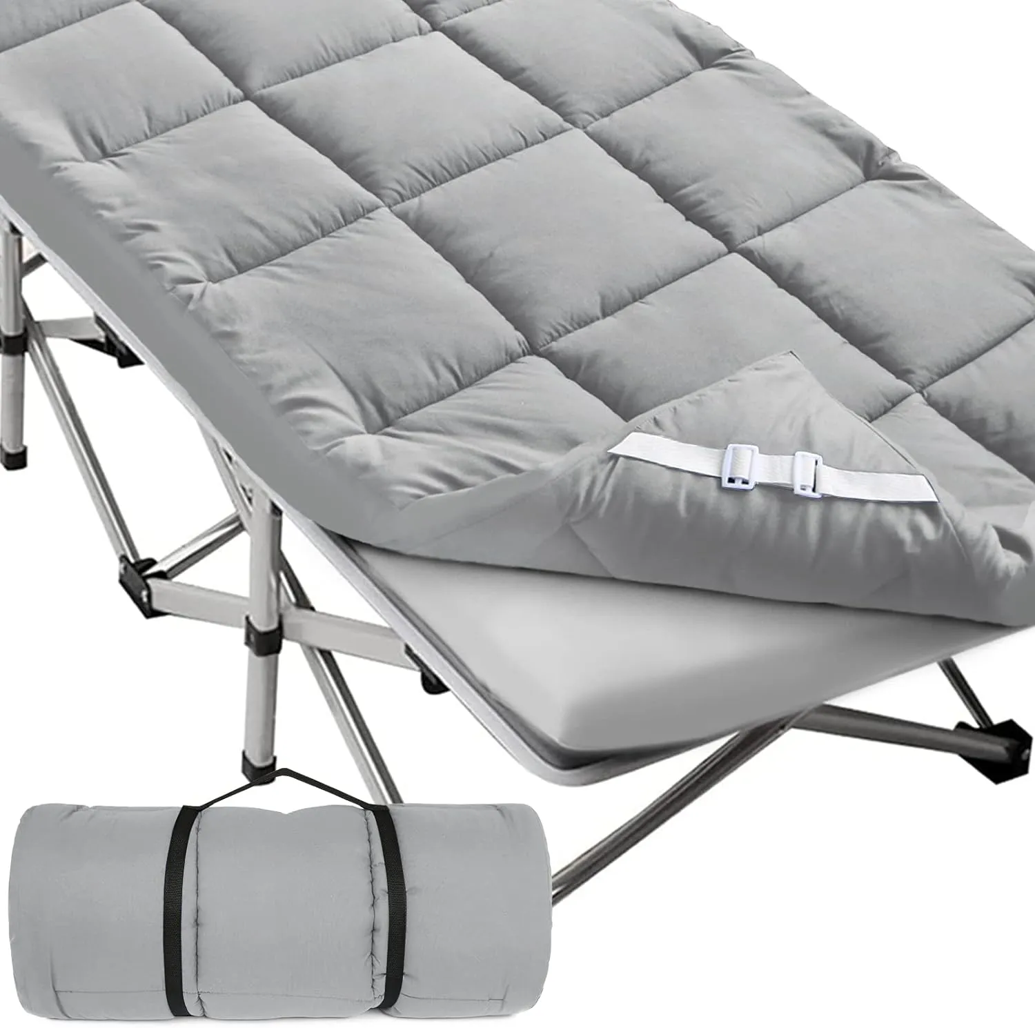 Quilted Cot Mattress Topper - 75" x 30", Soft and Thicker Cot Pad Only, for Camping Cot/Rv Bunk/Narrow Twin Beds, Grey