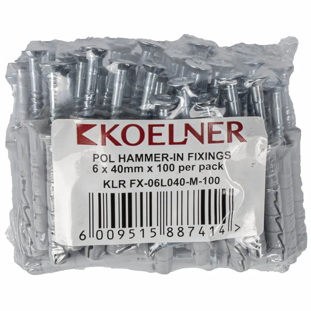 RAWLPLUG POL HAMMER-IN FIXING 6X40MM  X 100 PER PACK KLR FX-06L040-M-100