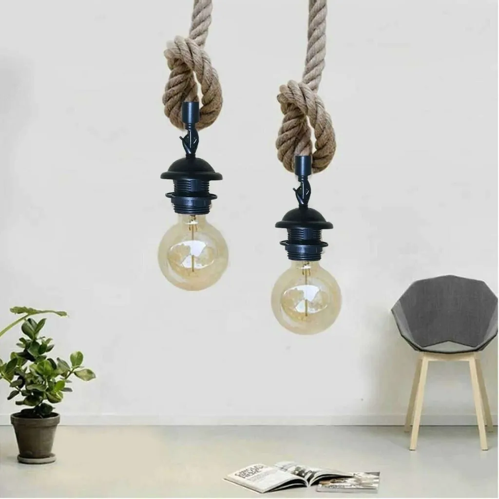 Retro Hemp Rope Iron Pendant Hanging Set