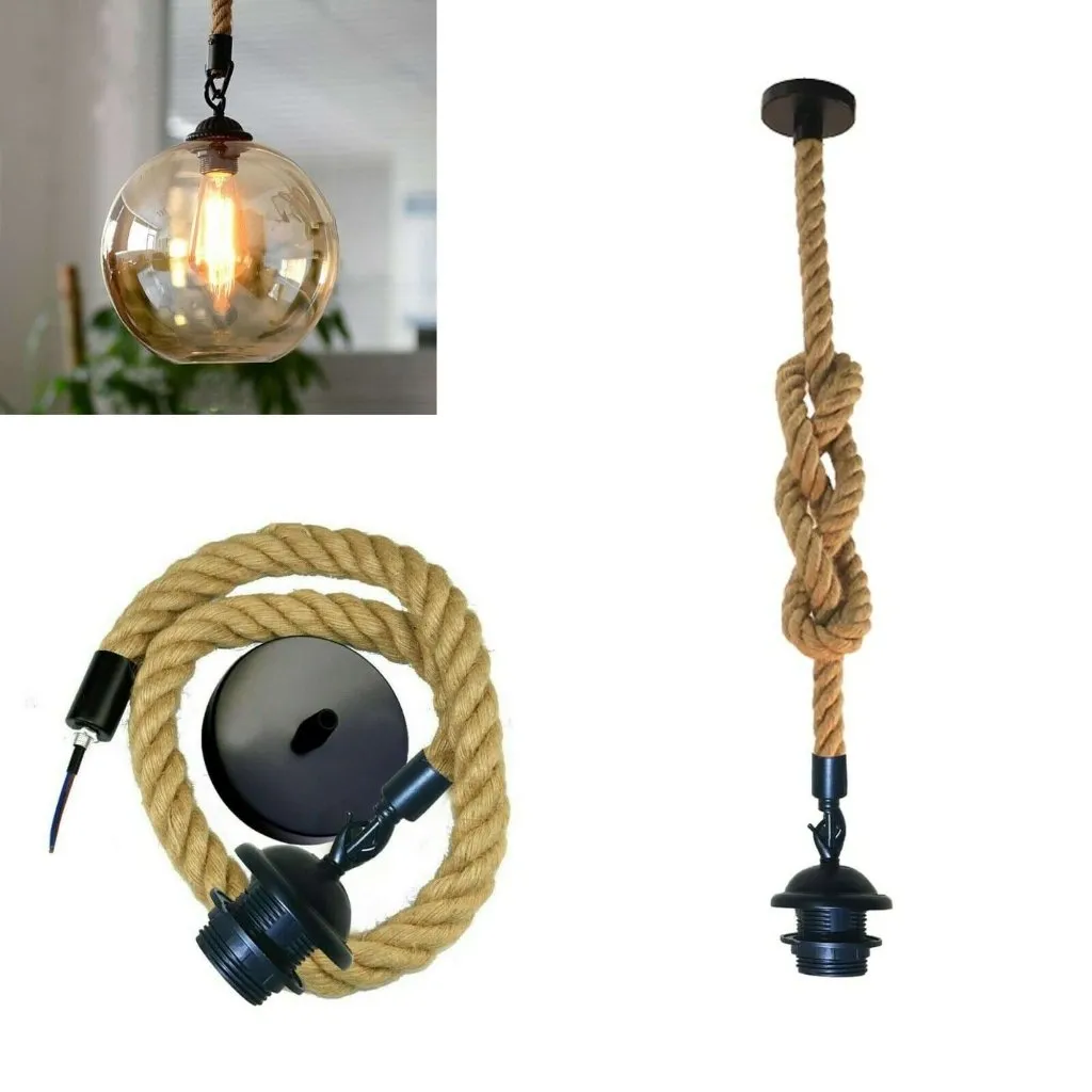 Retro Hemp Rope Iron Pendant Hanging Set