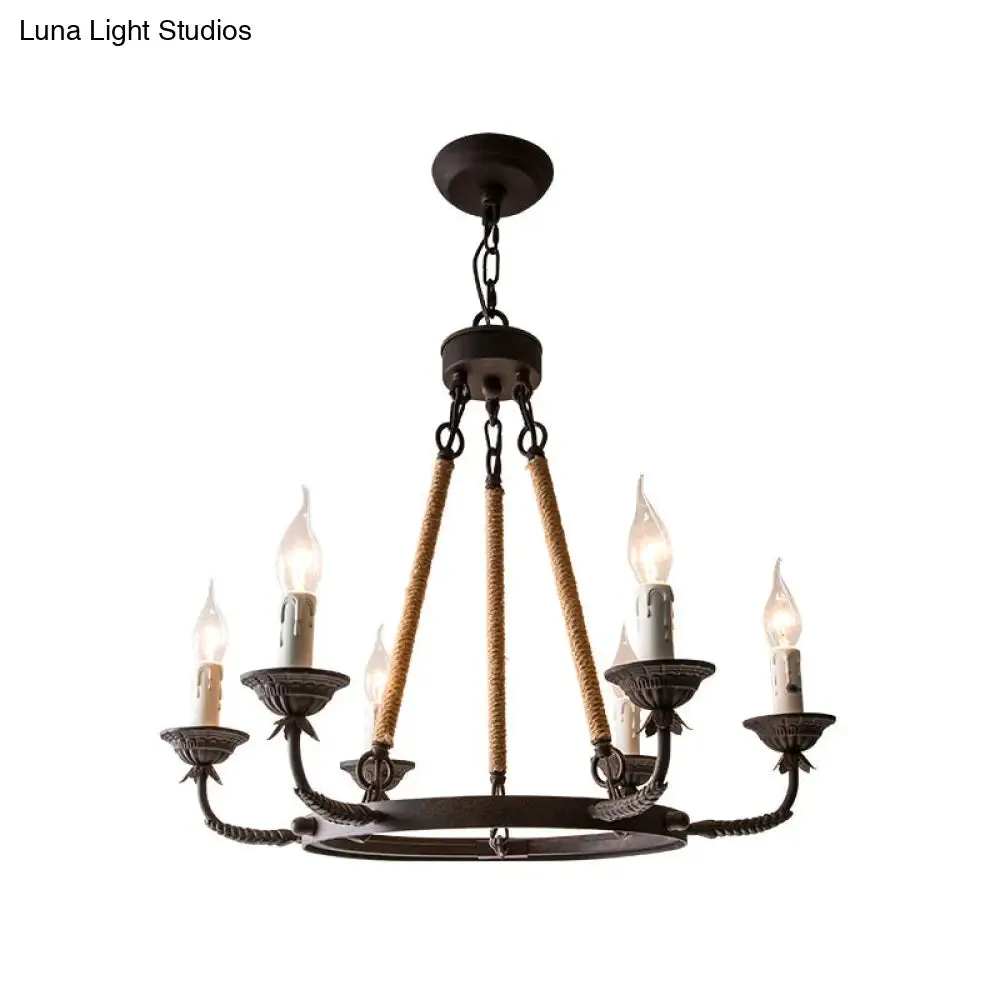 Retro Rustic Candelabra Chandelier with Hemp Rope Cord - Perfect for Living Room Pendant Lighting