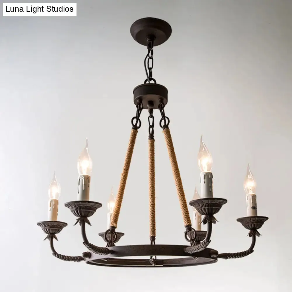 Retro Rustic Candelabra Chandelier with Hemp Rope Cord - Perfect for Living Room Pendant Lighting