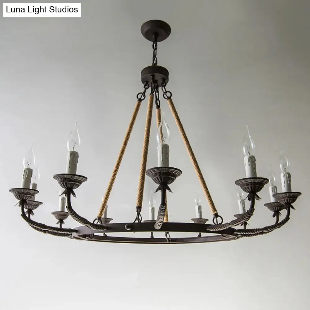 Retro Rustic Candelabra Chandelier with Hemp Rope Cord - Perfect for Living Room Pendant Lighting