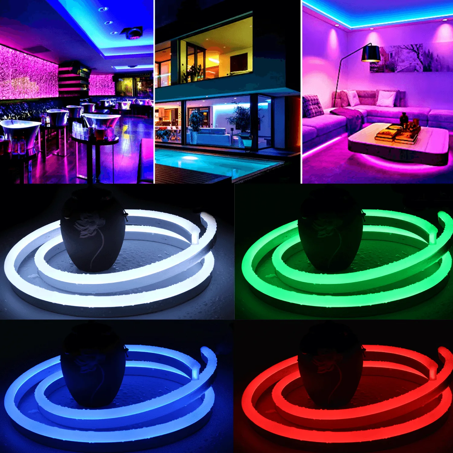 RGB Neon Flex Rope Light DC 24V 8x18mm IP65 Waterproof with Music Controller 10 Metre Kit