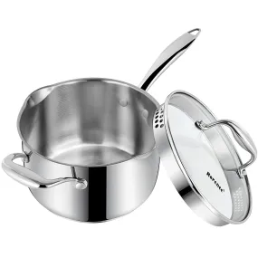 Rorence Stainless Steel Saucepan: Saucepan with Pour Spout, Capsule Bottom & Tempered Glass Lid - 2.5/3/3.7 Quart saucepan with lid