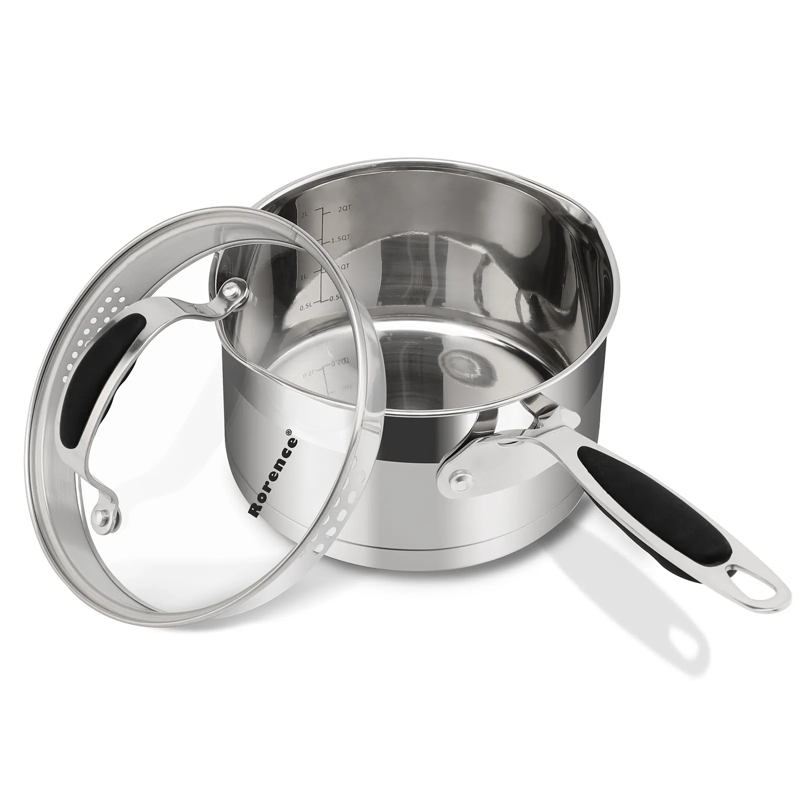 Rorence Stainless Steel Saucepan with Silicone Coated Handles and Pout Spouts