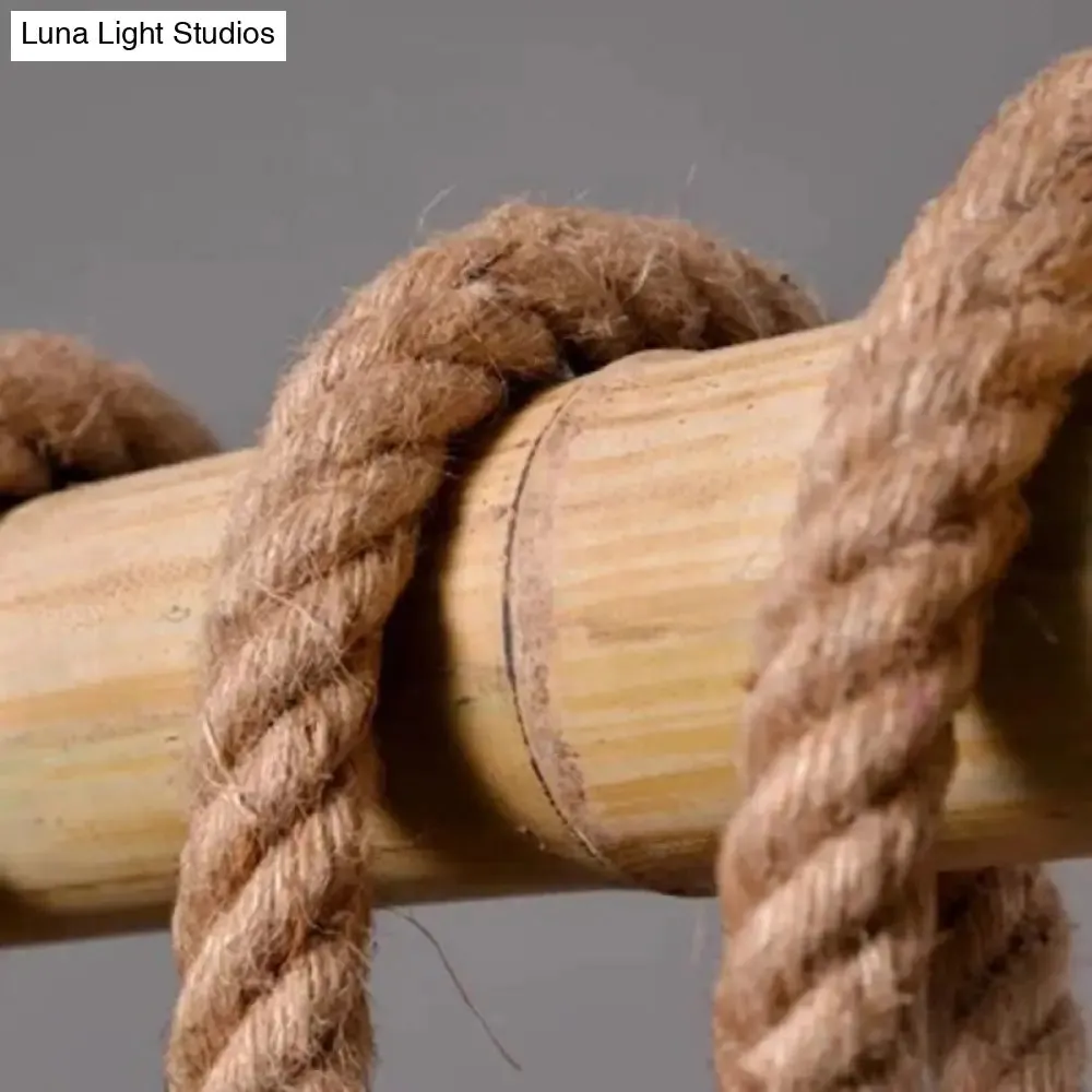 Rustic Brown Island Pendant Light with Rope and Bamboo Pole