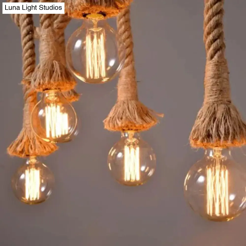 Rustic Brown Island Pendant Light with Rope and Bamboo Pole