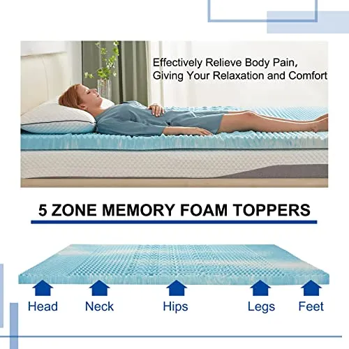 SINWEEK 2 Inch Mattress Topper 5-Zone Memory Foam Mattress Topper Pressure Relieve Soft Mattress Pad, CertiPUR-US Certified, Twin Size