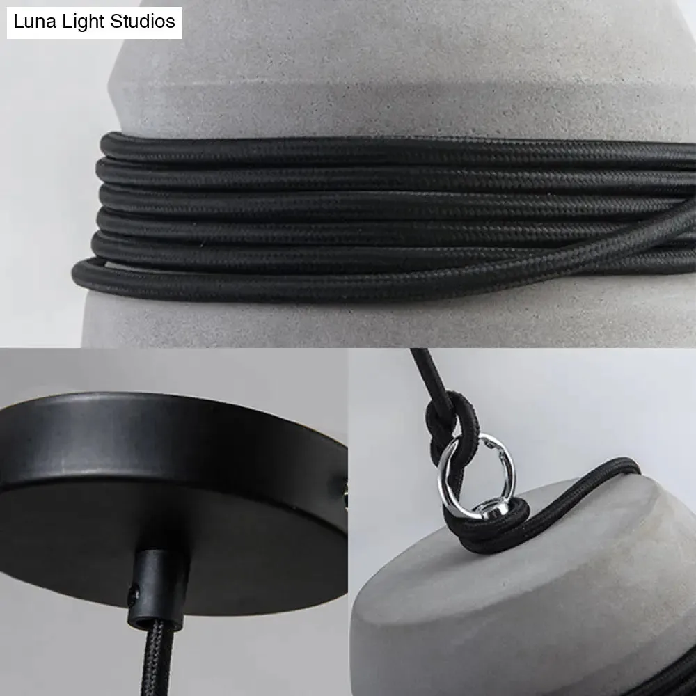 Sleek Black/Gray/Beige Industrial Style Cement Pendant Light with Rope - Perfect for Dining Tables