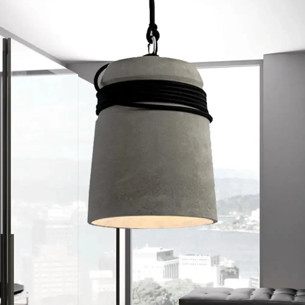 Sleek Black/Gray/Beige Industrial Style Cement Pendant Light with Rope - Perfect for Dining Tables