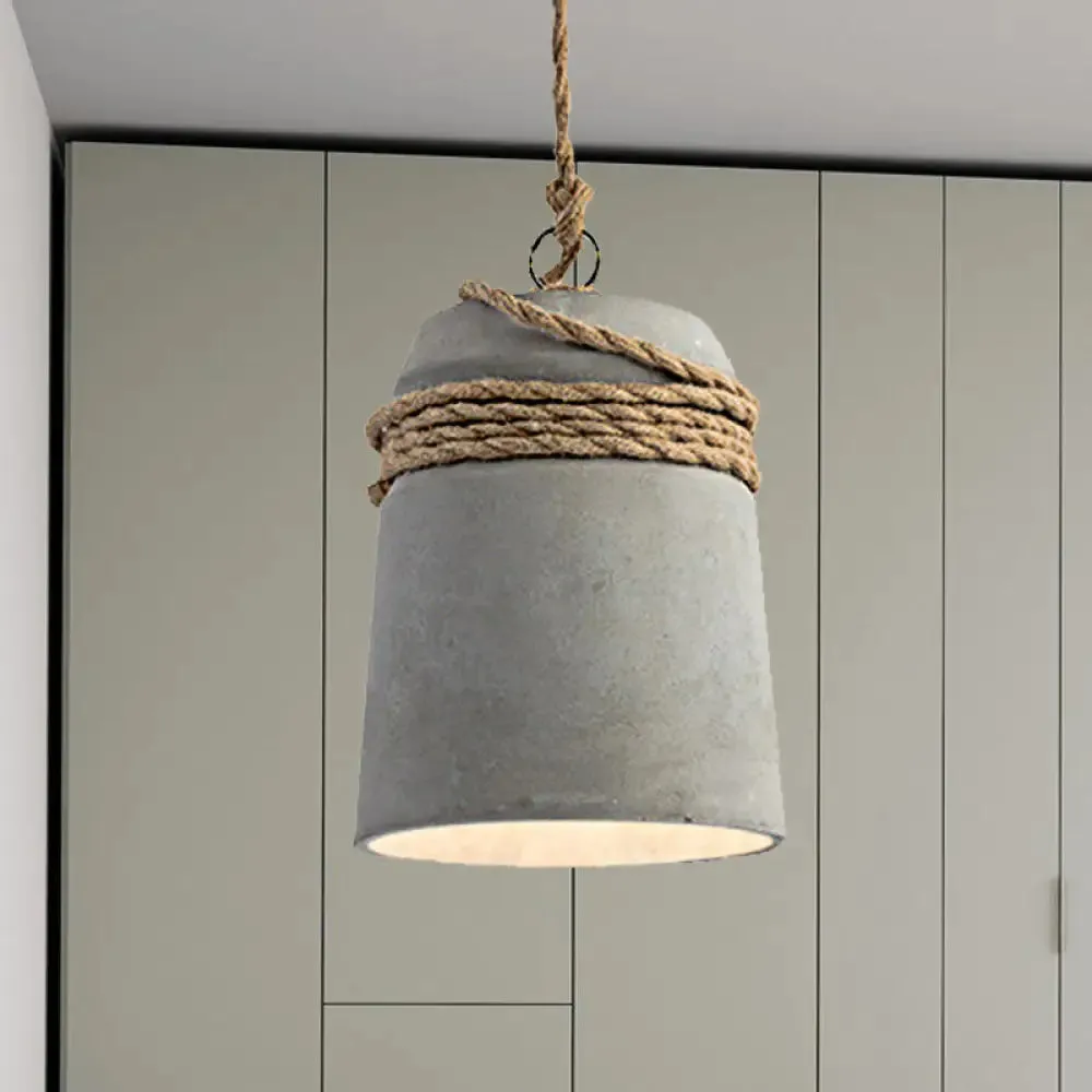 Sleek Black/Gray/Beige Industrial Style Cement Pendant Light with Rope - Perfect for Dining Tables