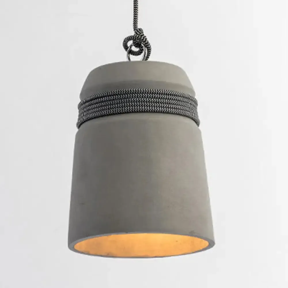 Sleek Black/Gray/Beige Industrial Style Cement Pendant Light with Rope - Perfect for Dining Tables